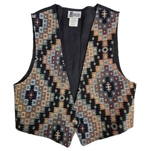 Jeans Wear Women's VTG Medium Southwest Tapestry‎ Vest with USA Nickel Button
